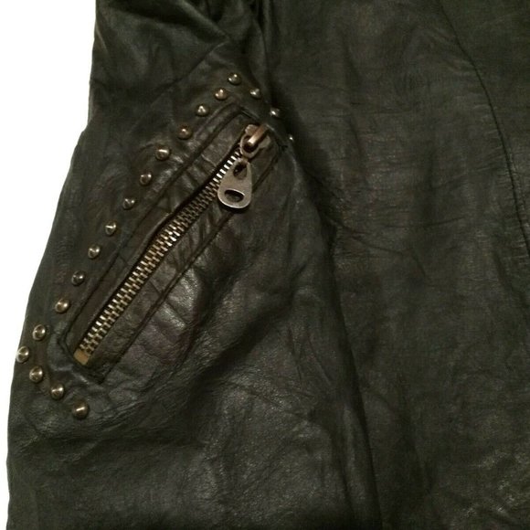 DOMA New Studded Washed Textured Lamb Leather MOTO Jacket L Coat BLACK NWT $750 - Picture 5 of 11